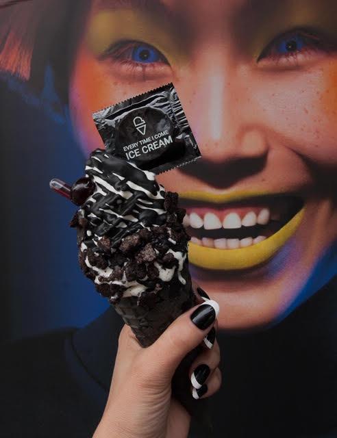 Specialty Ice Cream Shop Serves Cones with Optional Condom Garnish