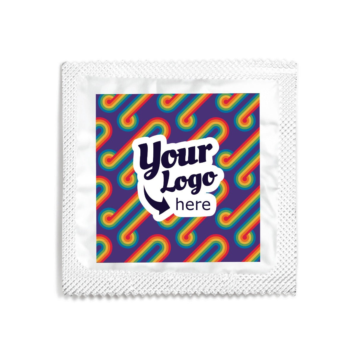 rainbow pattern with 'YOUR LOGO HERE'.